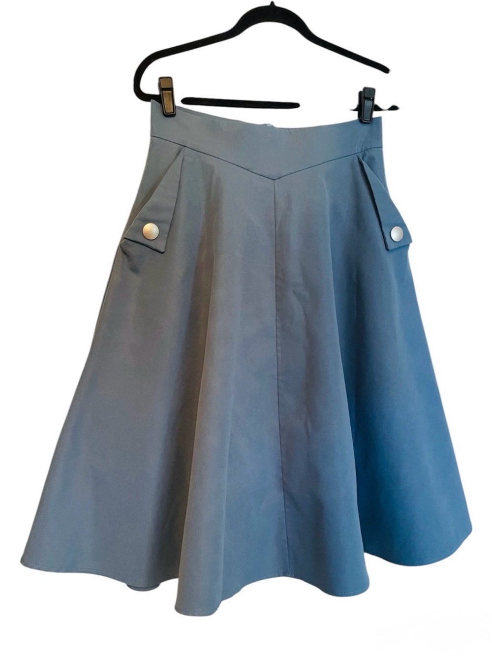 Chicwish Slate Blue Midi A-Line Skirt with Button Tabs